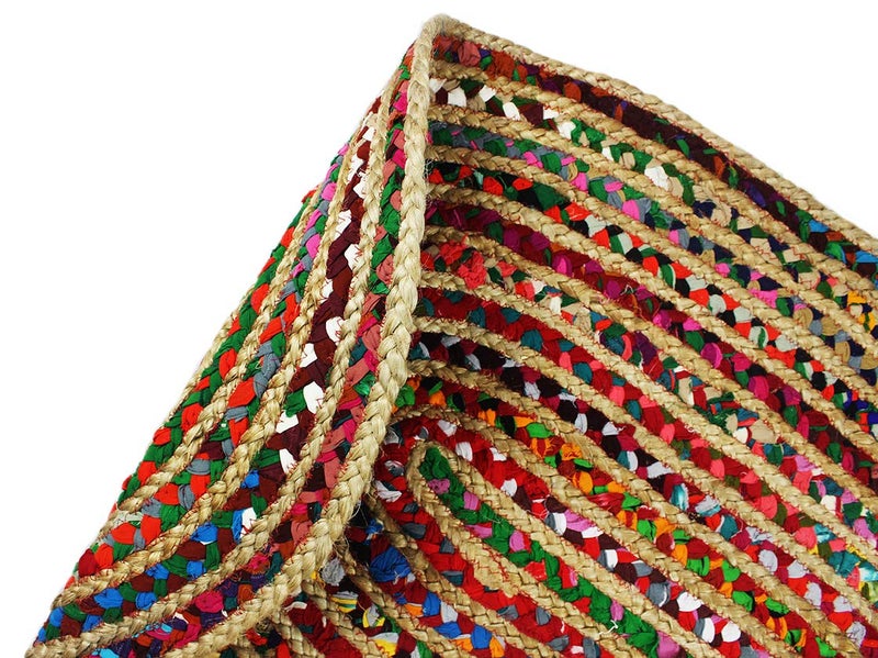 COTTON CRAFT Jute Chindi Braid Rag Rug - Boho Farmhouse Rustic Area Accent Throw Rug - Handwoven Reversible Natural Recycled Cotton- Living Room Den Study Home DÃ©cor Gift - 2' x 3' Oval - Multi Color - Image 4